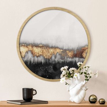 Circular framed print - Gold Traces In Watercolour