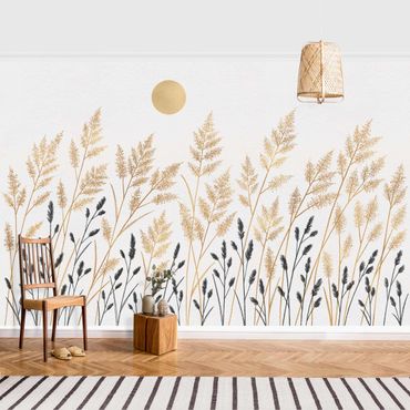 Wallpaper - Grasses And Moon In Gold And Black