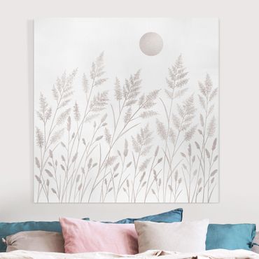 Print on canvas - Grasses And Moon In Silver
