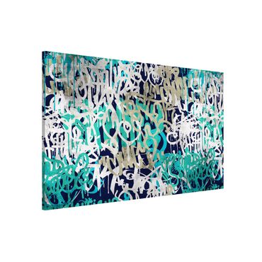 Magnetic memo board - Graffiti Art Tagged Wall Turquoise - Landscape format 3:2
