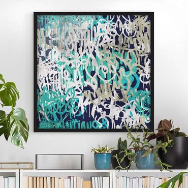 Framed poster|Graffiti Art Tagged Wall Turquoise