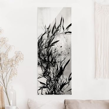 Glass print - Graphical Plant World - Black Bamboo - Portrait format