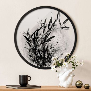 Circular framed print - Graphical Plant World - Black Bamboo