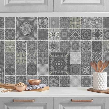 Kitchen wall cladding - Grey Jungle Tiles With Silver Shimmer II
