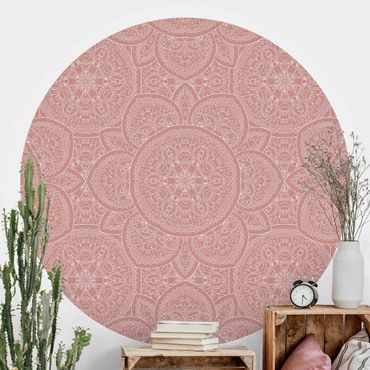 Self-adhesive round wallpaper - Large Mandala Pattern In Antique Pink