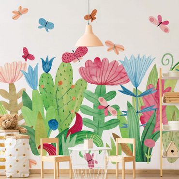 Wallpaper - Large Watercolour Flower Garden