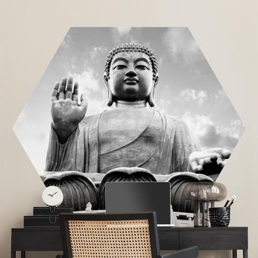 Self-adhesive hexagonal pattern wallpaper - Big Buddha Black And White