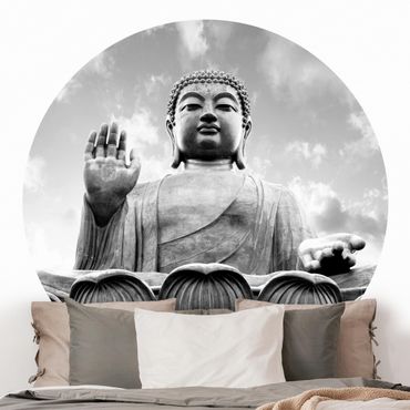 Self-adhesive round wallpaper - Big Buddha Black And White