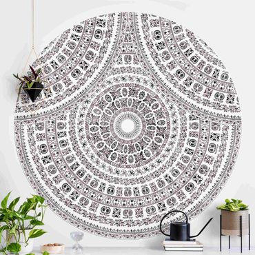 Self-adhesive round wallpaper - Large Boho Mandala In Brown Black