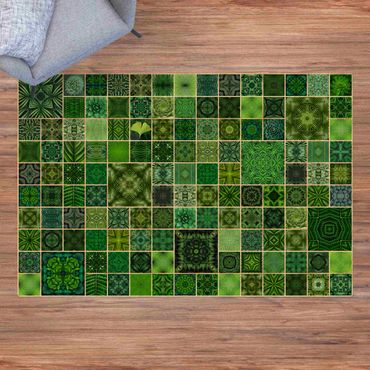 Cork mat - Green Jungle Tiles With Golden Shimmer - Landscape format 3:2