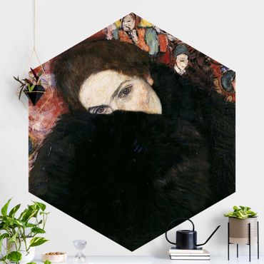 Self-adhesive hexagonal pattern wallpaper - Gustav Klimt - Lady With A Muff