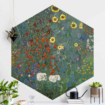 Self-adhesive hexagonal pattern wallpaper - Gustav Klimt - Garden Sunflowers