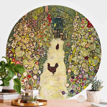 Self-adhesive round wallpaper - Gustav Klimt - Garden Path with Hens