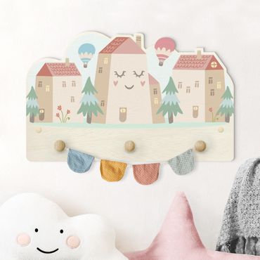 Coat rack for children - Houses And Hot-Air Balloon