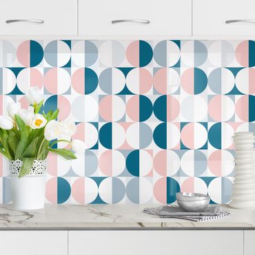 Kitchen wall cladding - Semicircle Pattern In Blue With Light Pink II