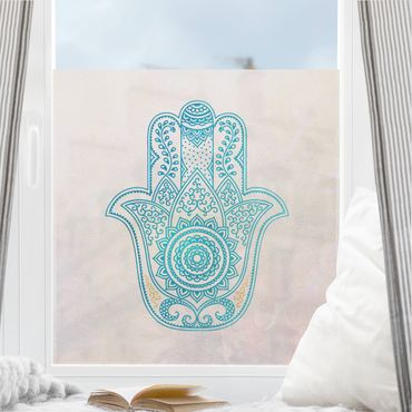 Window decoration - Hamsa Hand Illustration Mandala Gold Blue