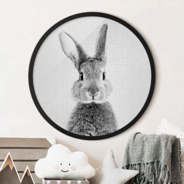 Circular framed print - Hare Hilbert Black And White