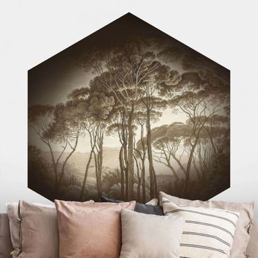Self-adhesive hexagonal wall mural - Hendrik Voogd Landscape With Trees In Beige