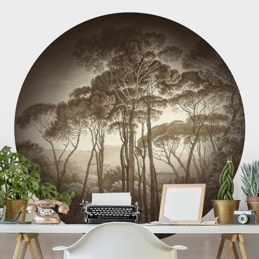 Self-adhesive round wallpaper - Hendrik Voogd Landscape With Trees In Beige