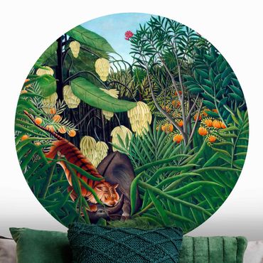 Self-adhesive round wallpaper kitchen - Henri Rousseau - Fight Between A Tiger And A Buffalo