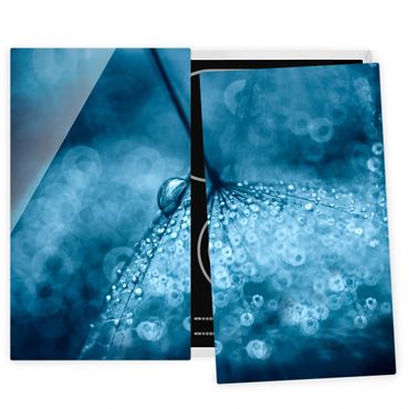 Glass stove top cover - Blue Dandelion In The Rain