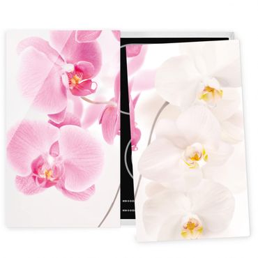 Glass stove top cover - Delicate Orchids