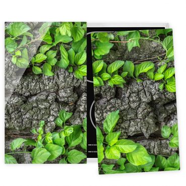Glass stove top cover - Ivy Tendrils Tree Bark