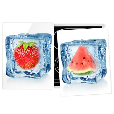 Glass stove top cover - Strawberry and melon in the ice cube