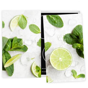 Glass stove top cover - Lime Mint On Ice Cubes