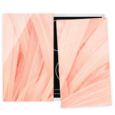 Glass stove top cover - Palm Leaves Light Pink