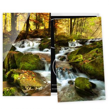 Glass stove top cover - Waterfall Autumnal Forest