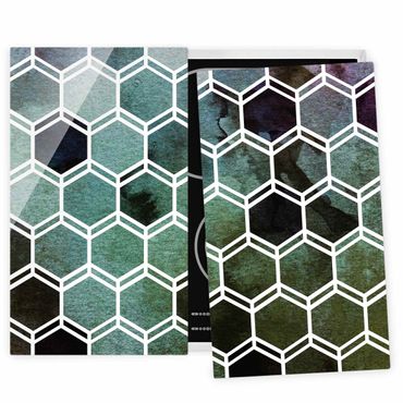 Stove top covers - Hexagonal Dreams Watercolour In Green
