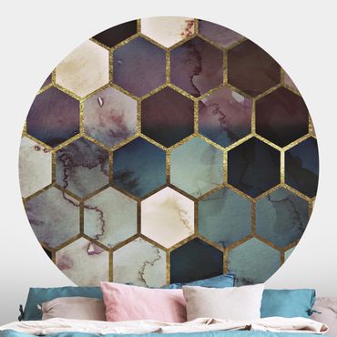Self-adhesive round wallpaper - Hexagonal Dreams Watercolour Pattern