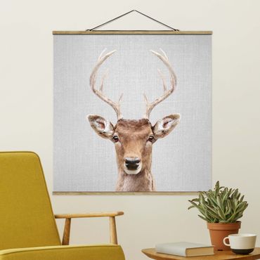 Fabric print with poster hangers - Deer Heinrich - Square 1:1