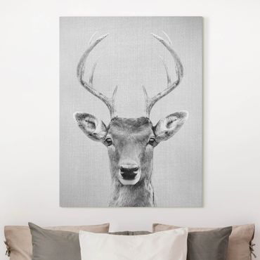 Canvas print - Deer Heinrich Black And White - Portrait format 3:4
