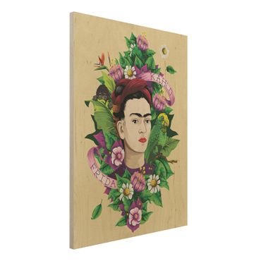 Wood print - Frida Kahlo - Frida, Monkey And Parrot