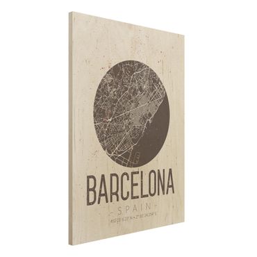 Wood print - Barcelona City Map - Retro