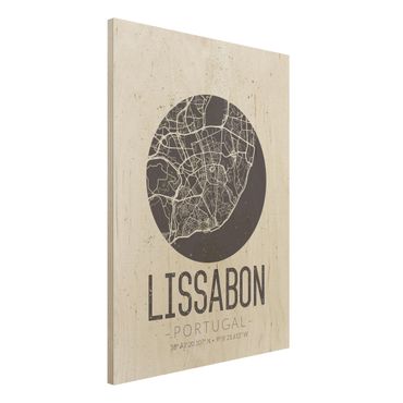 Wood print - Lisbon City Map - Retro
