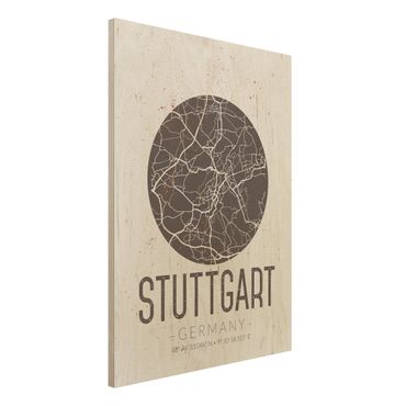 Wood print - Stuttgart City Map - Retro