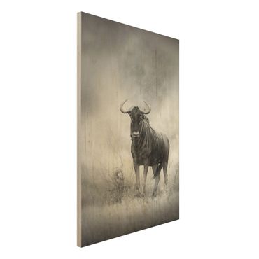 Wood print - Staring Wildebeest