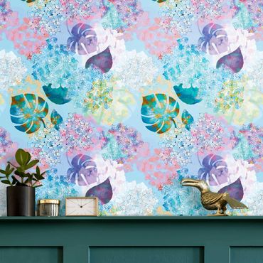Wallpaper - Hydrangea In Paradise Turquoise - Roll
