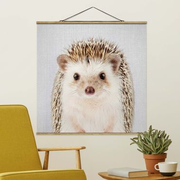 Fabric print with poster hangers - Hedgehog Ingolf - Square 1:1