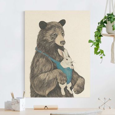 Natural canvas print - Illustration Bear And Rabbit Baby  - Portrait format 3:4