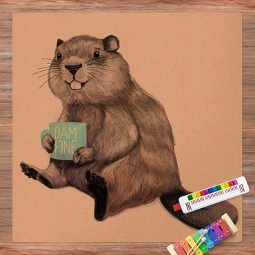 Cork mat - Illustration Beaver Wit Coffee Mug - Square 1:1