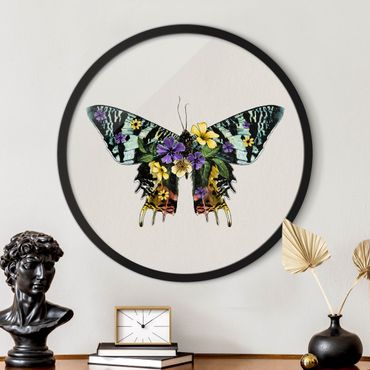 Circular framed print - Illustration Floral Madagascan Butterfly