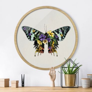 Circular framed print - Illustration Floral Madagascan Butterfly