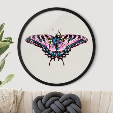 Circular framed print - Illustration Floral Tiger Swallowtail