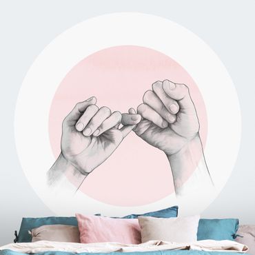 Self-adhesive round wallpaper - Illustration Hands Friendship Circle Pink White
