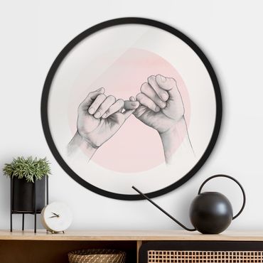 Circular framed print - Illustration Hands Friendship Circle Pink White