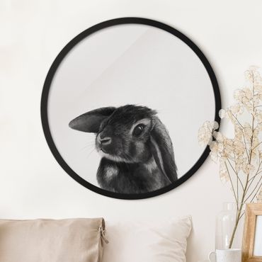 Circular framed print - Illustration Rabbit Black And White Drawing